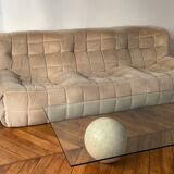 Sofa 3 places Kashima Line Roset velvet beige 70s