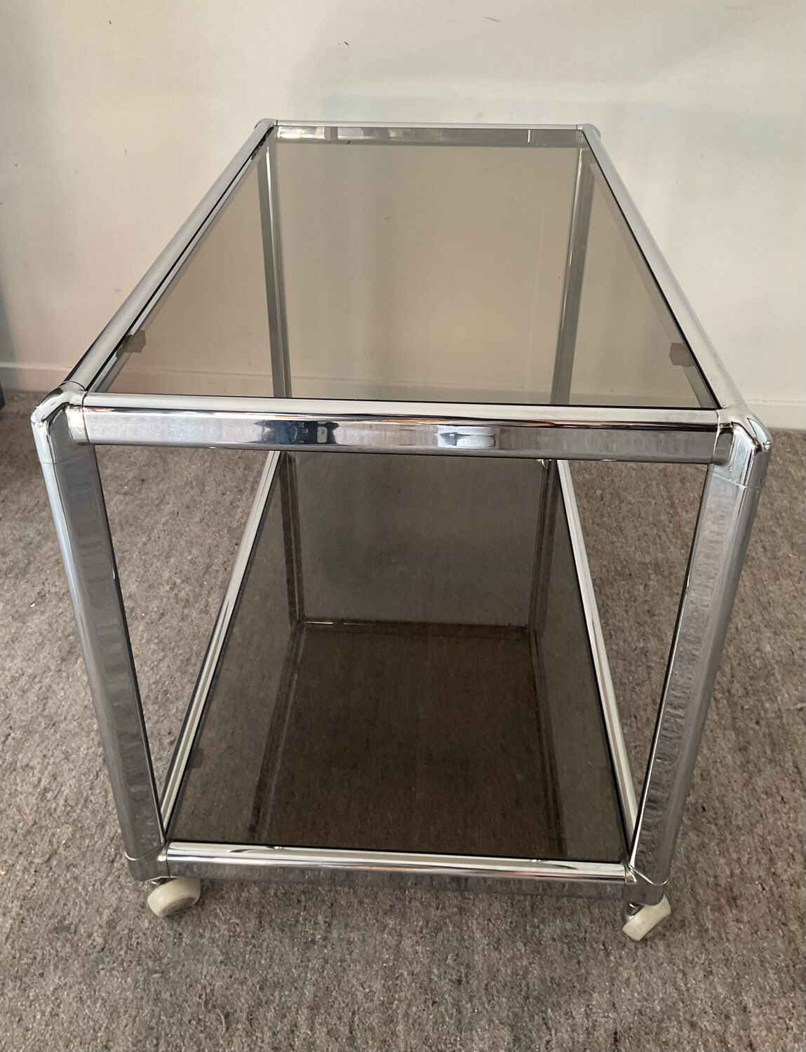 Vintage coffee table 70s chrome and smoked glass