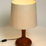 Beautiful minimalist 80s DOMUS teak table lamp with original wild silk fabr