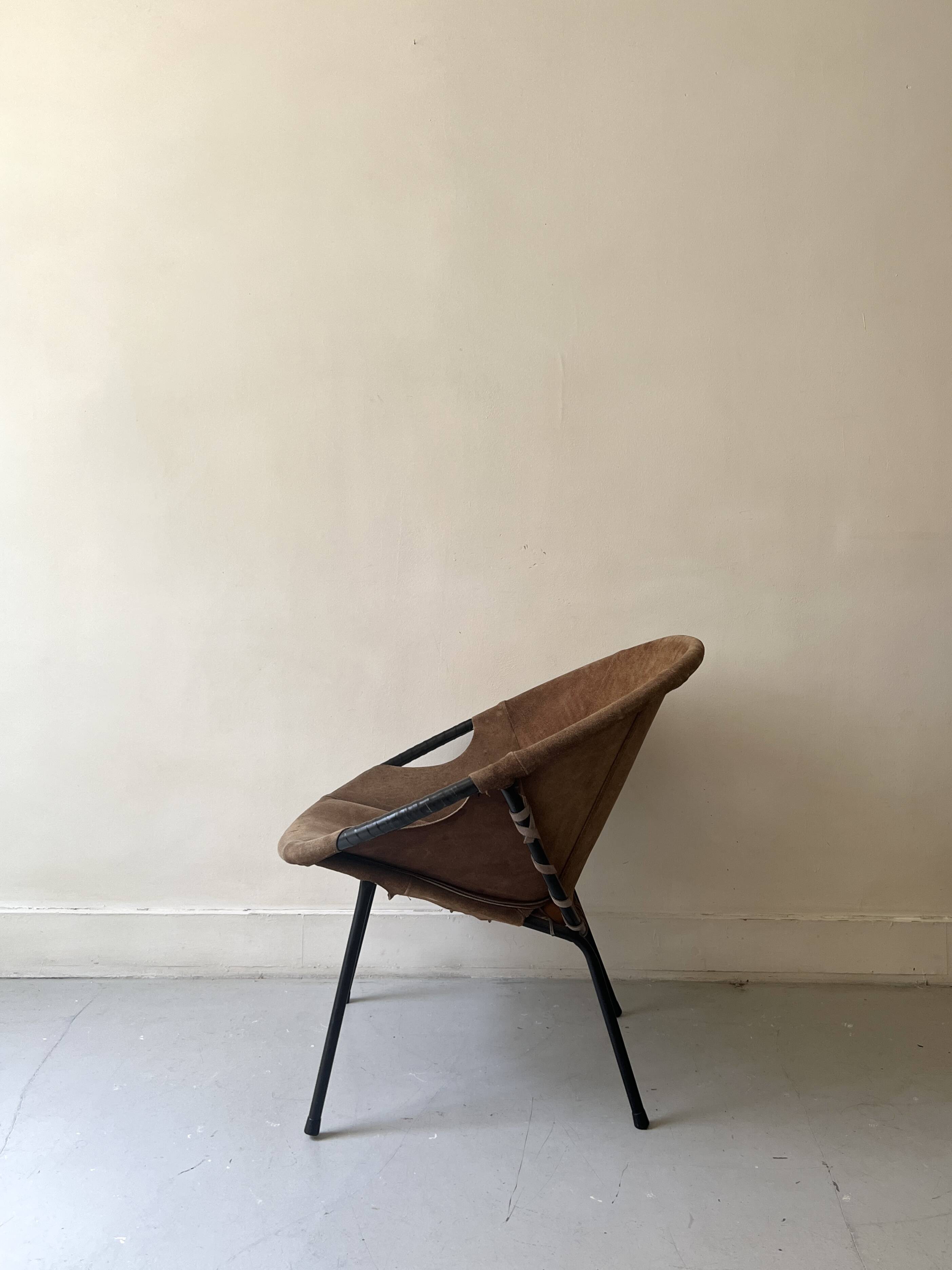 Designer armchair in brown suede circle ballon by Lusch & Co, Germany 1970s