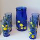 Service to orangeade citronnade in vintage blue glass carafe + 6 glasses