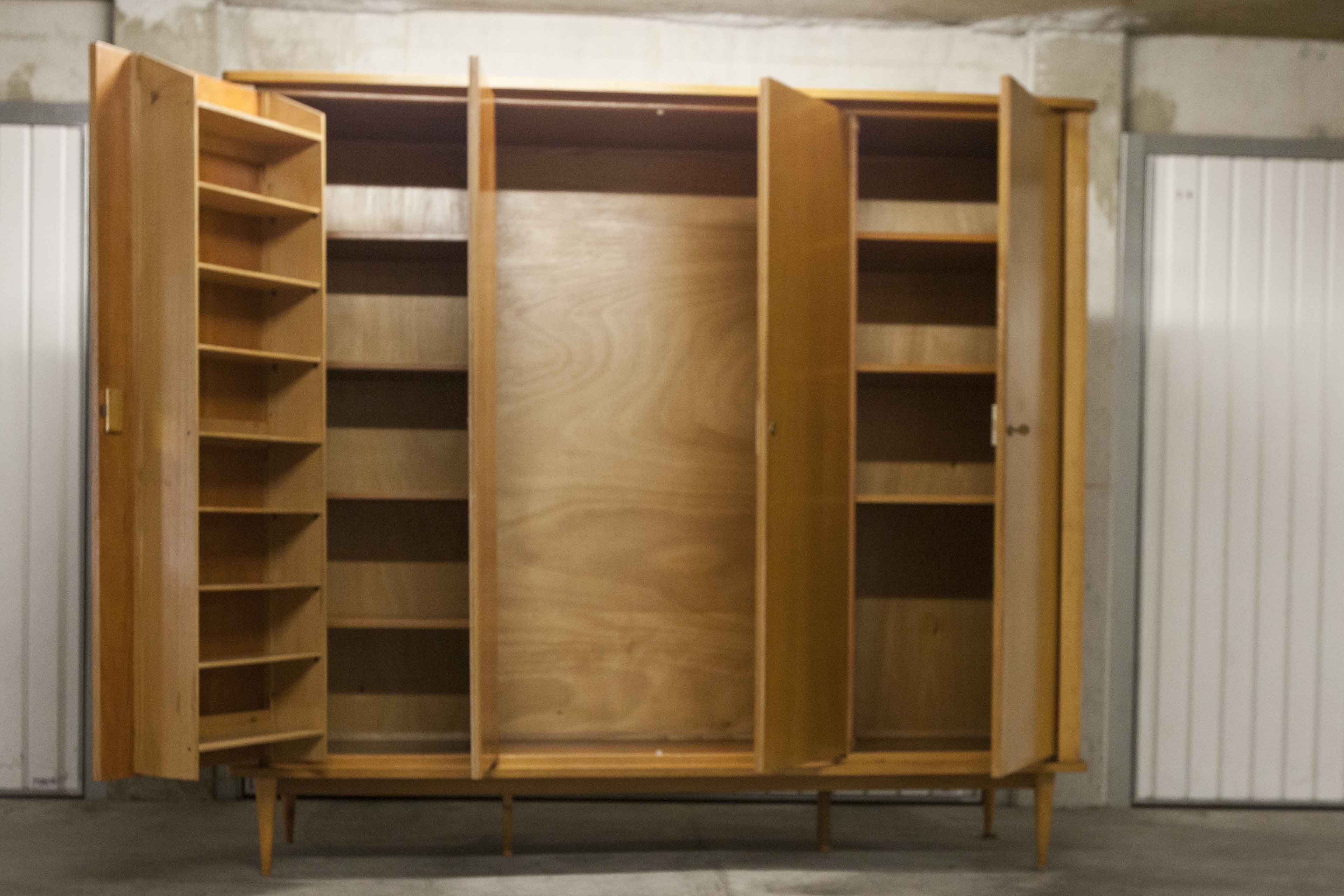 Scandinavian wardrobe 1960 honey color 4 doors L 205 cm