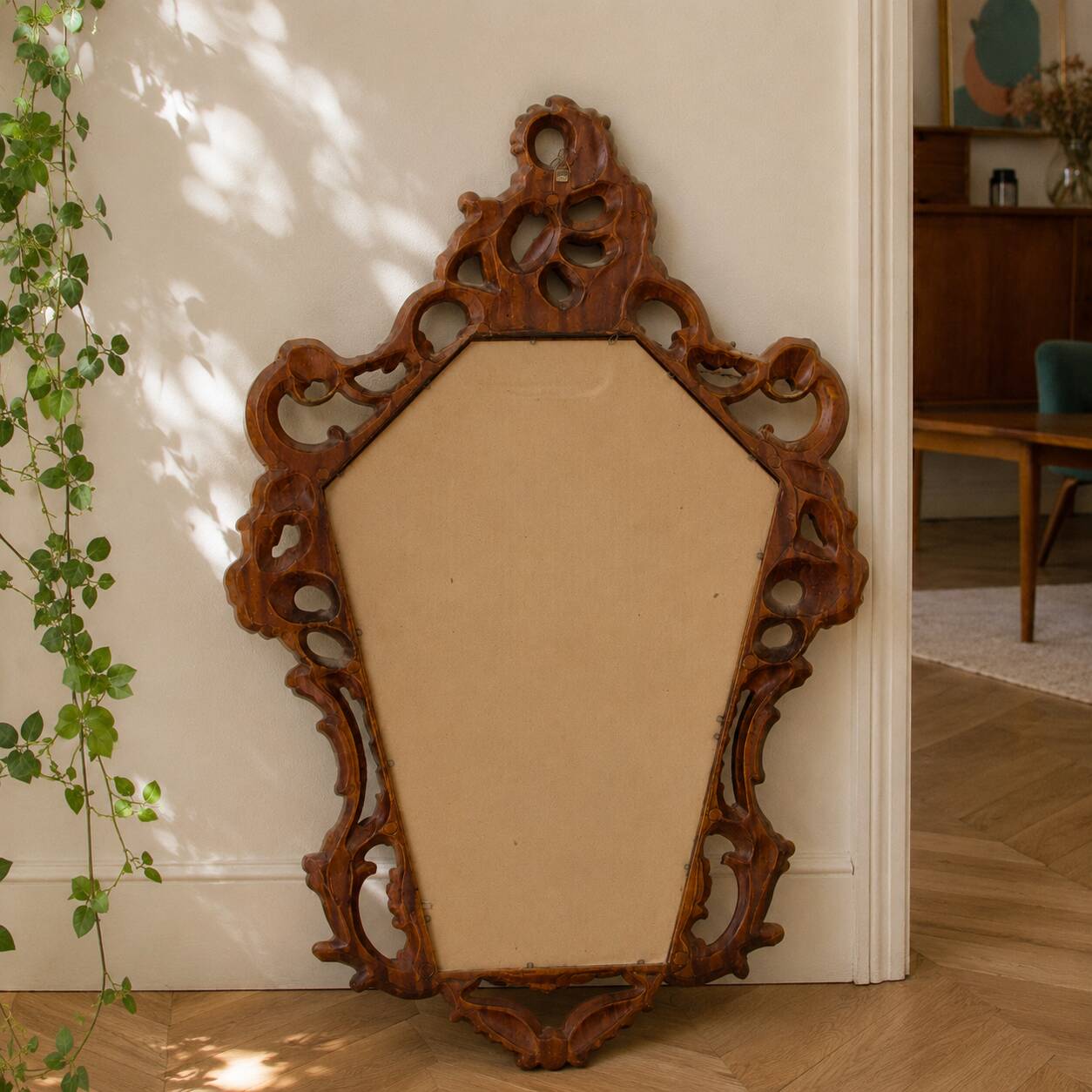 Large vintage baroque mirror in Rococo Louis XV style.