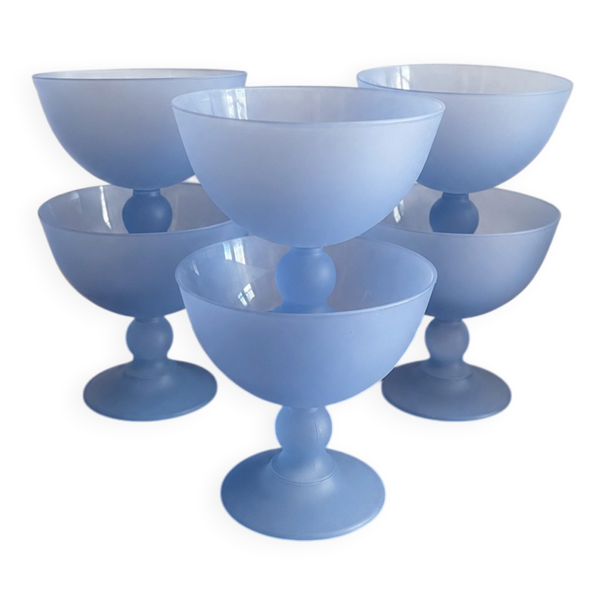 Set de 6 coupes à glace en verre bleu givré