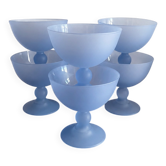 Set of 6 frosted blue glass ice cream bowls.