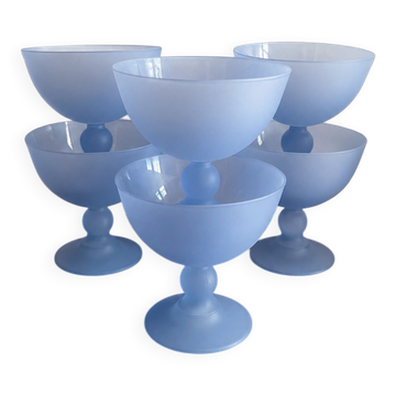 Set of 6 frosted blue glass ice cream bowls.