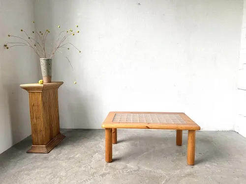 Scandinavian coffee table in solid pine and glass, 1970s