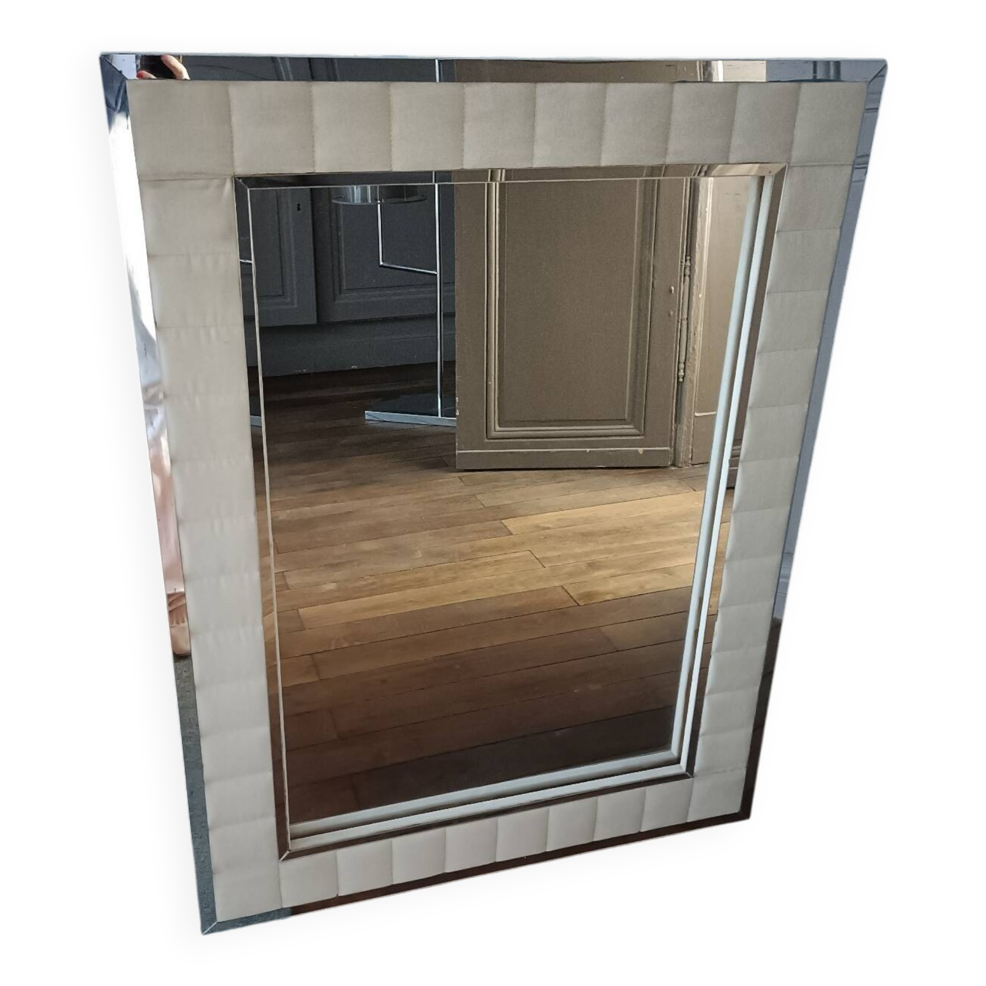 Large vintage tufted velvet mirror