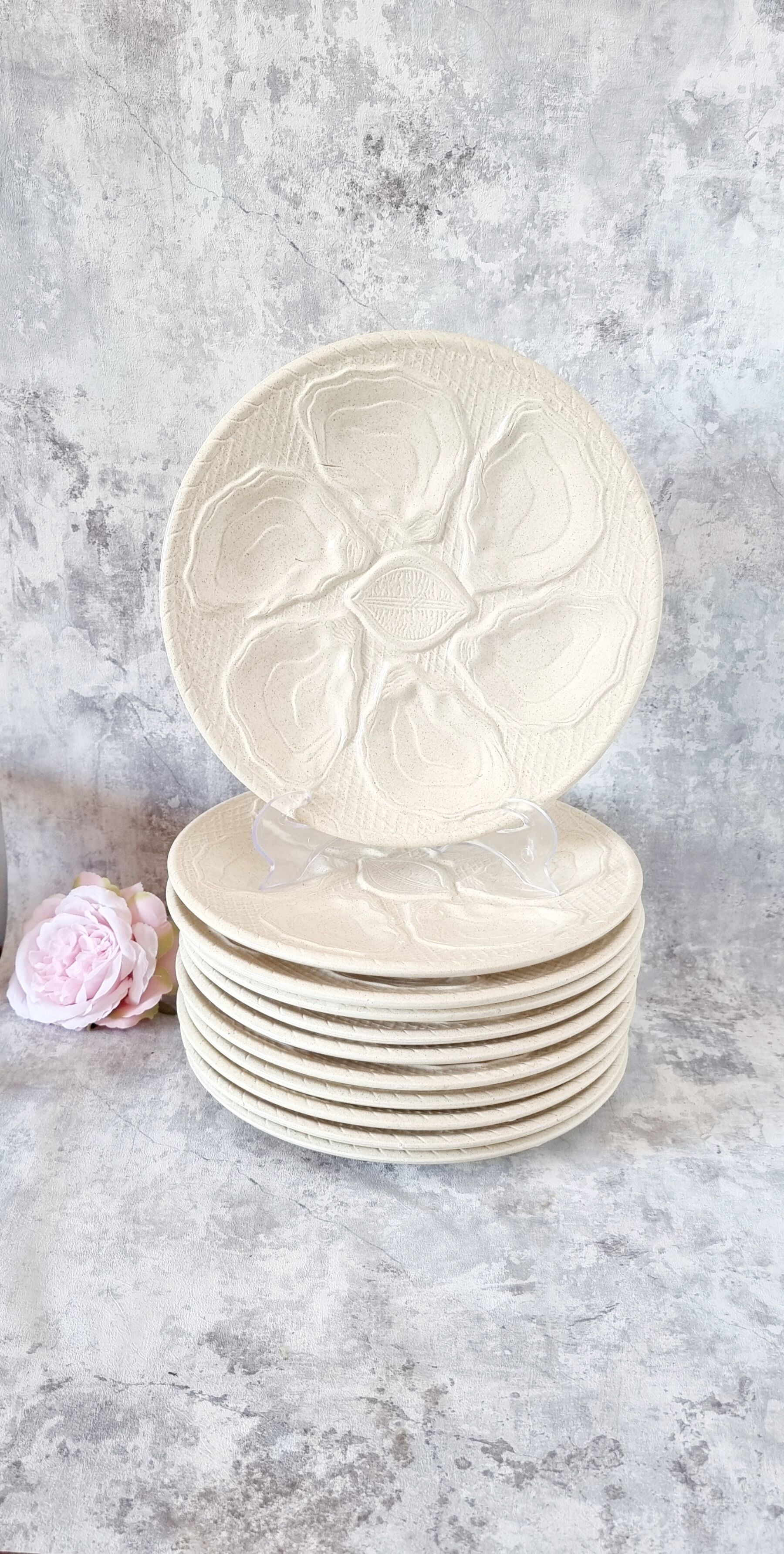 Lot de 12 plats à huîtres en céramique