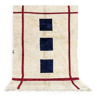 Tapis blanc noir bordeau en laine fait main traditionnelle 250cmx150cm