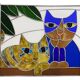 Vitrail artisanal vintage – motif chats – 60 × 68 cm – pièce unique en verre