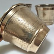 Trois cache-pot laiton couverture argentée patine dorée monogramme début XXème
