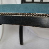 Chair prie-dieu style Napoleon III blackened wood openwork velvet blue