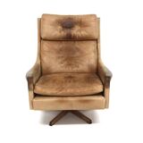 Scandinavian rotating leather armchair, Swivel chair, "Minerva", Torbjørn Afdal, Sweden, 1960
