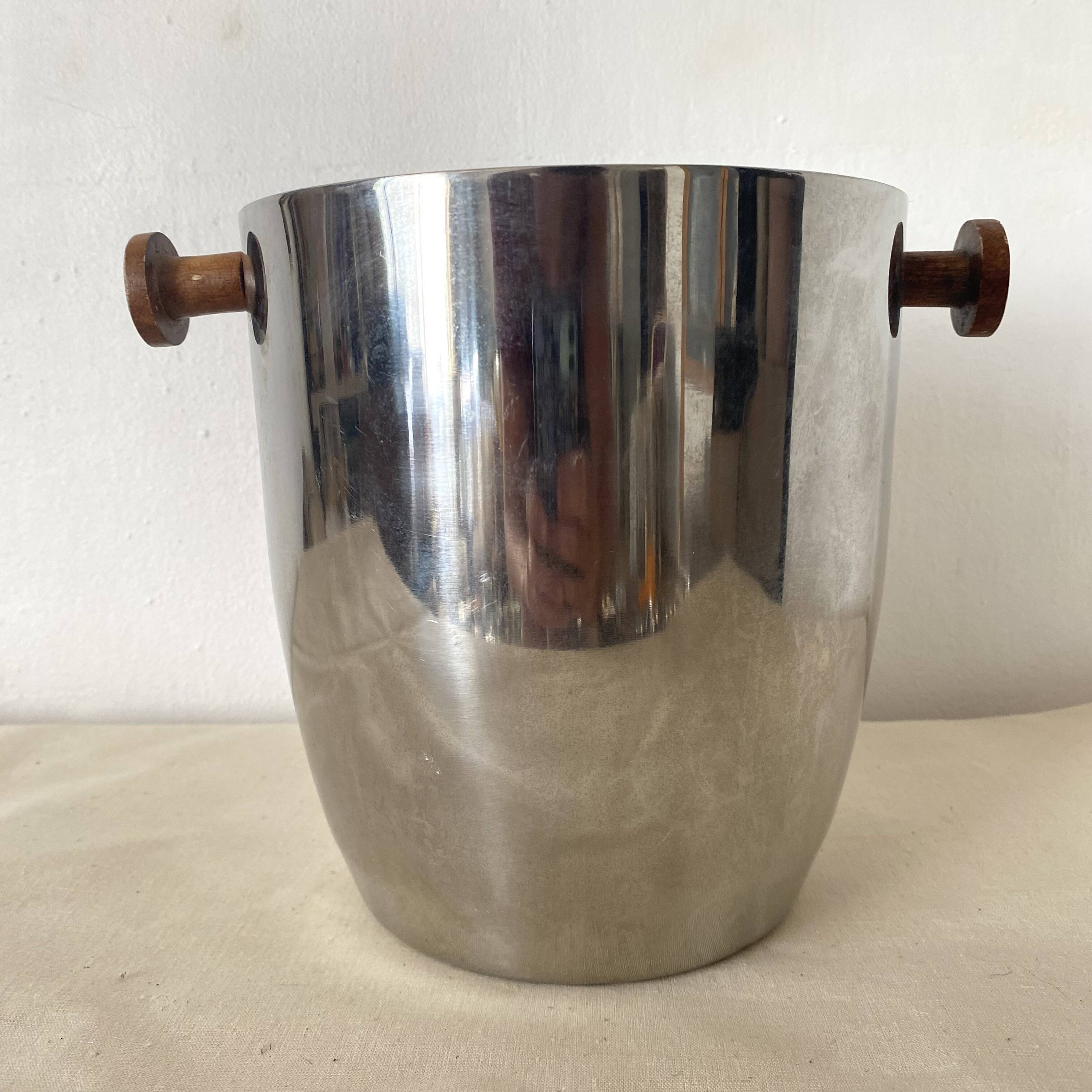 Double-walled stainless steel and wood champagne bucket