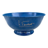 Grand seau à glace en verre bleu Nicolas Feuillatte, signé.