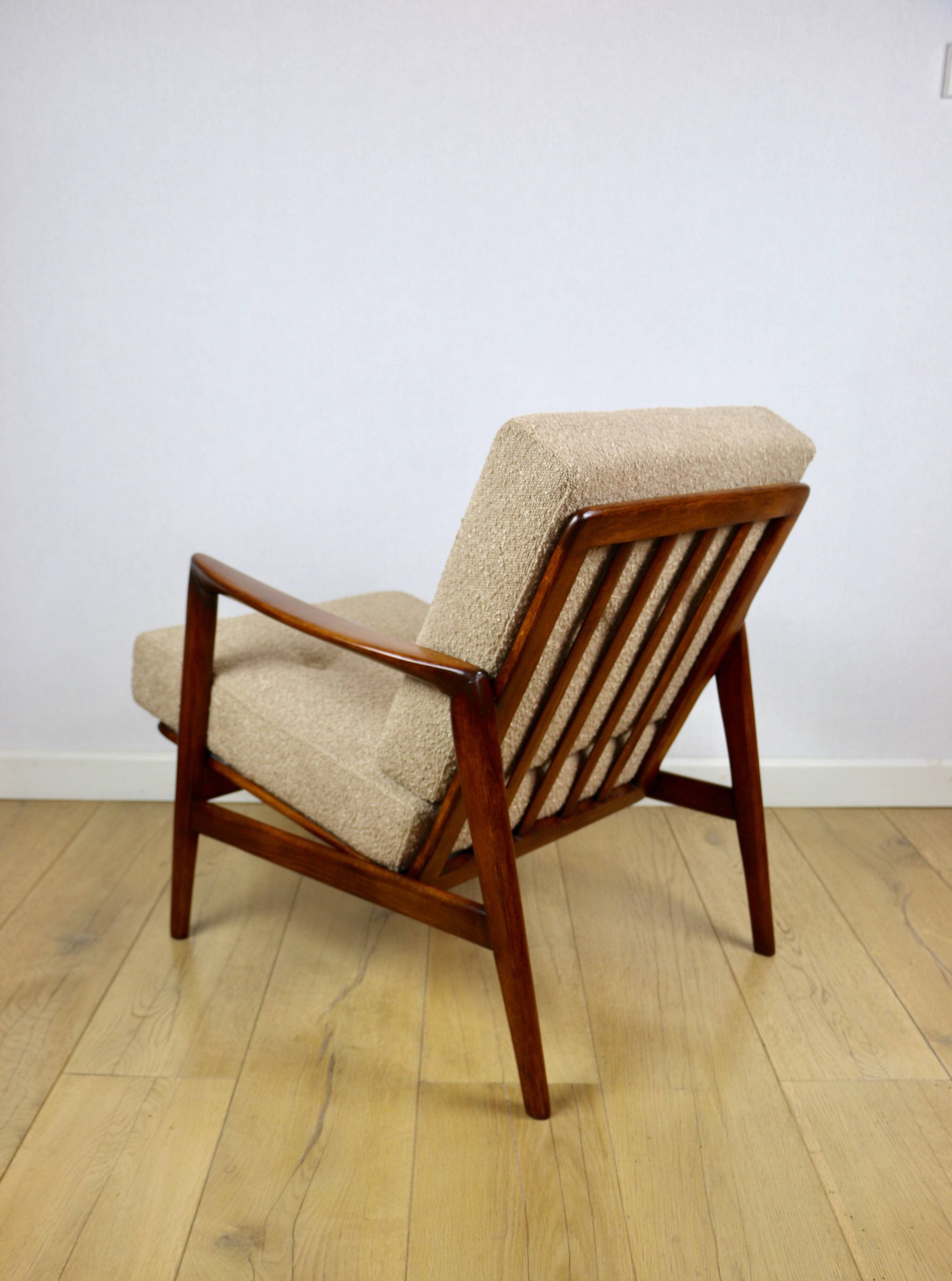 PRL armchair "Stefan" oak wood vintage beige - gold boucle - 3 pieces available