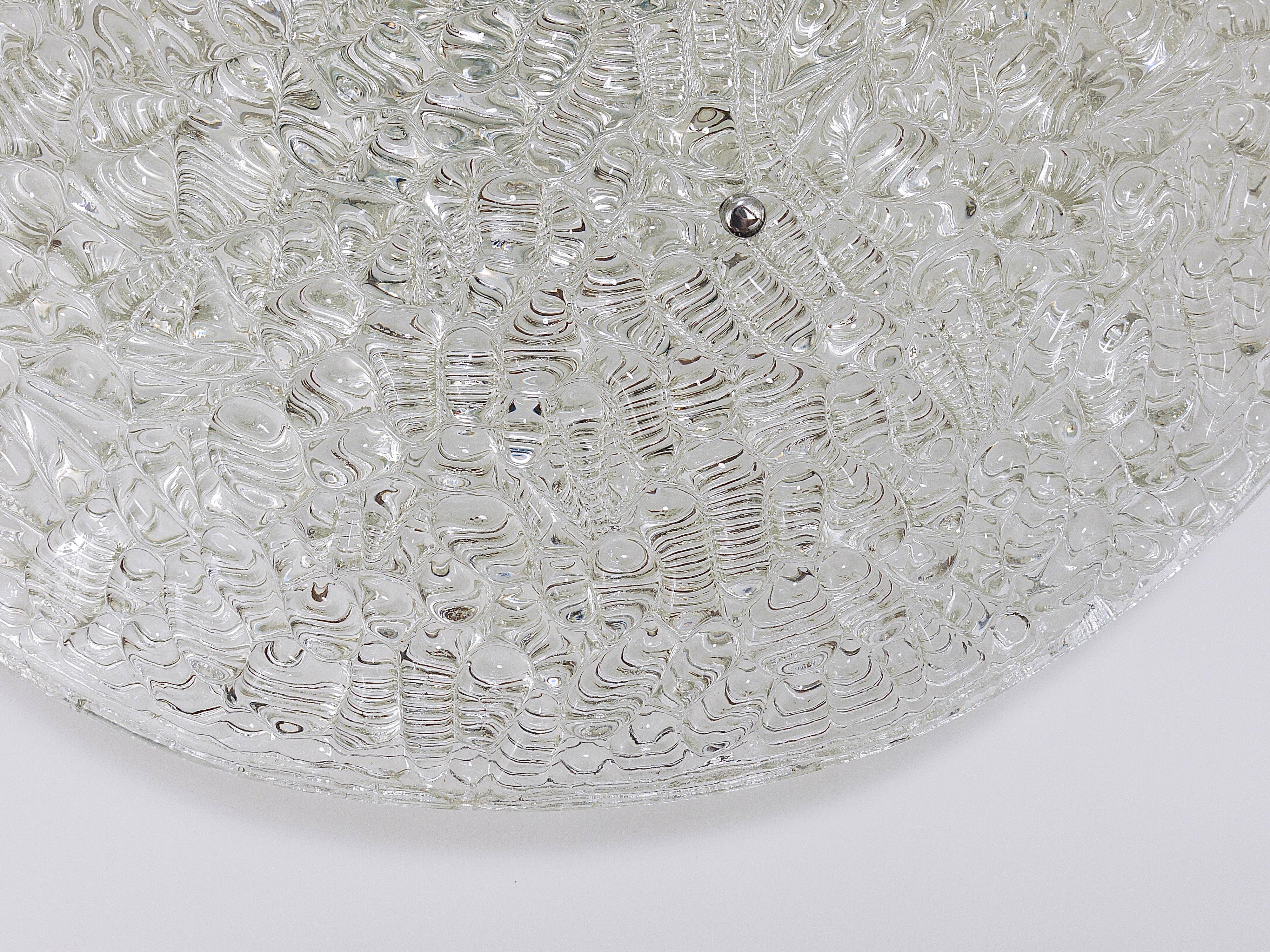 Round textured glass ceiling light J. T. Kalmar mid-century, Austria, 1960s