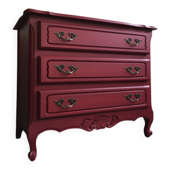 Vintage chest of drawers restyled red Bordeaux