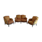 Complete living room set with 2-seater sofa + 2 armchairs restored in Louis XV style.