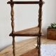 Vintage wooden corner wall shelf with 3 levels – Turned wooden supports