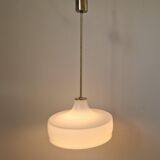 Rare Midcentury Brass and Milk Glass Pendant Kamenicky Senov, 1970s