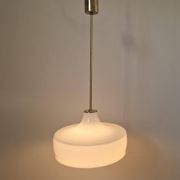 Rare Midcentury Brass and Milk Glass Pendant Kamenicky Senov, 1970s