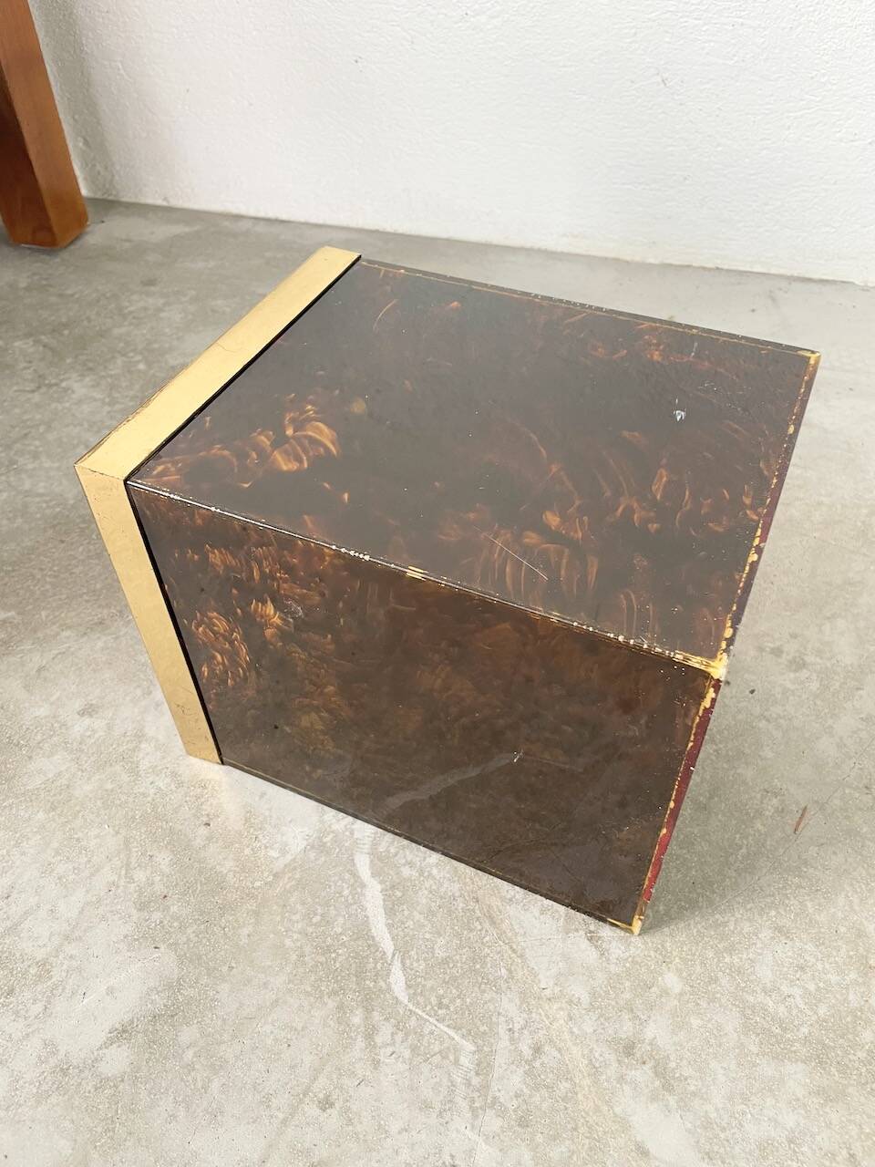 Tortoiseshell, resin and brass trash can from the 50s