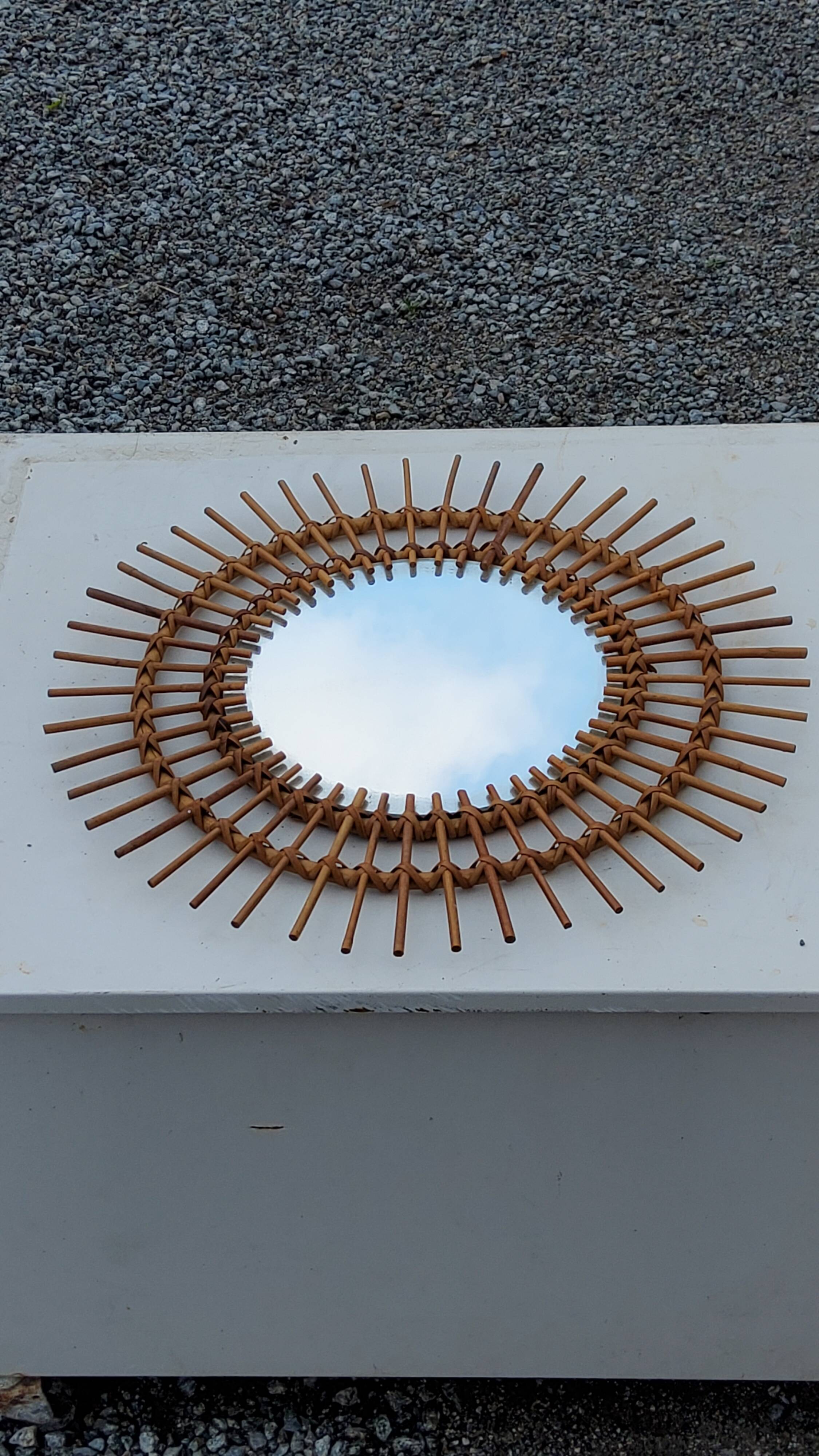 Sun mirror of the 50s in rattan