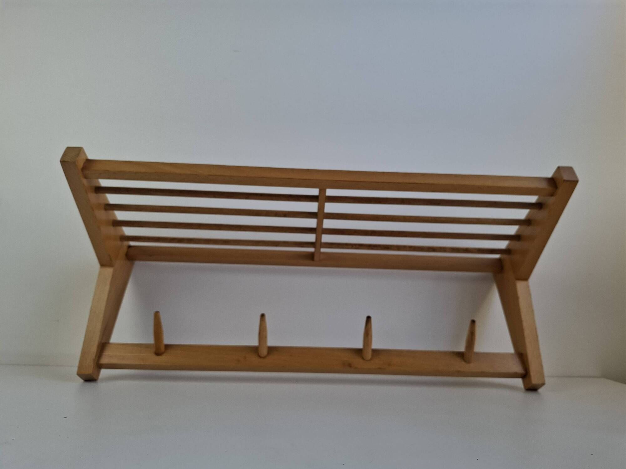 ULUV Czechoslovakian Mid-Century Wooden Wall Coat Rack, circa 1970