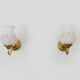 Pair of gooseneck wall sconces in gilded metal, white opaline with pink decorations