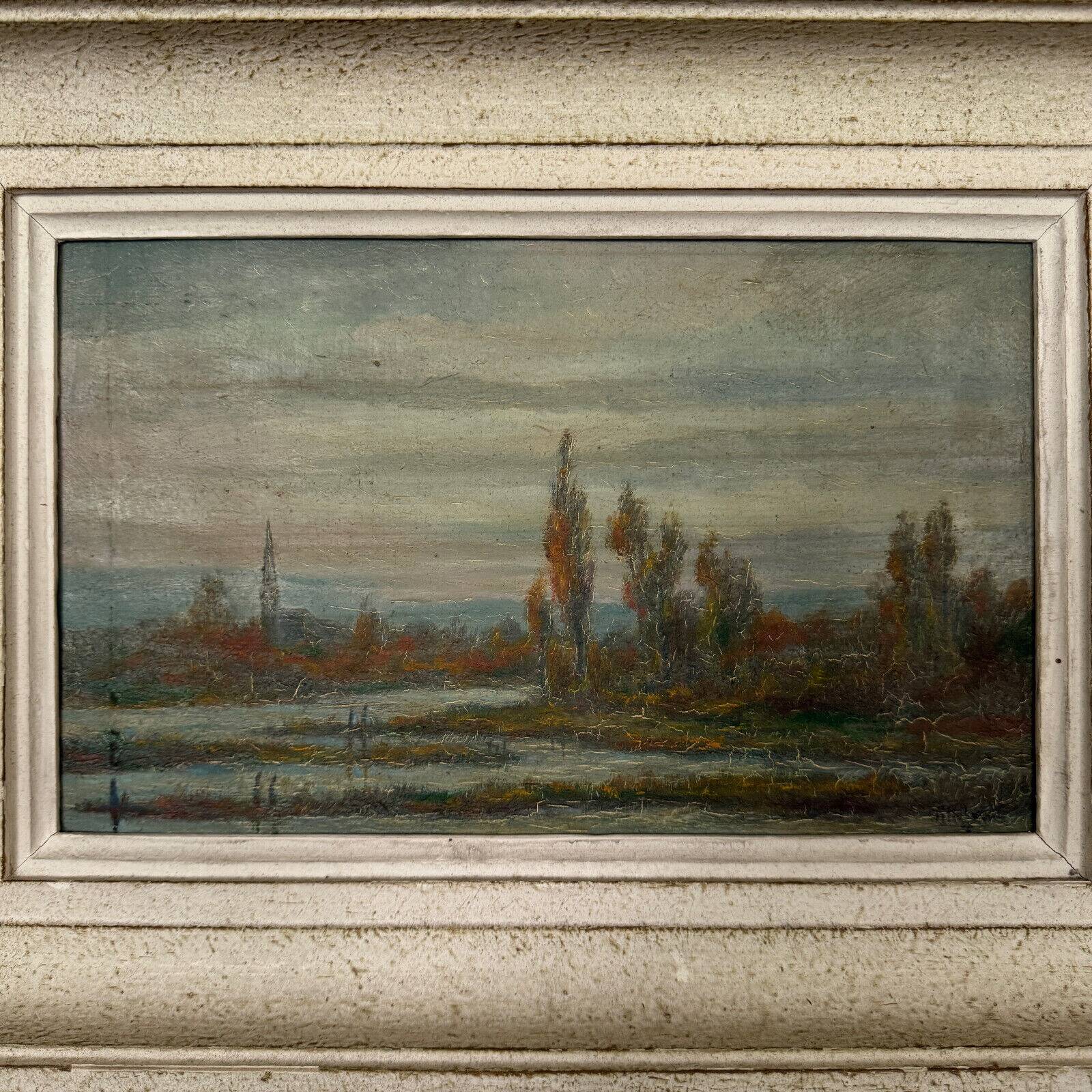 Oil on panel by R. Holvoet landscape banks of the Vire 1967
