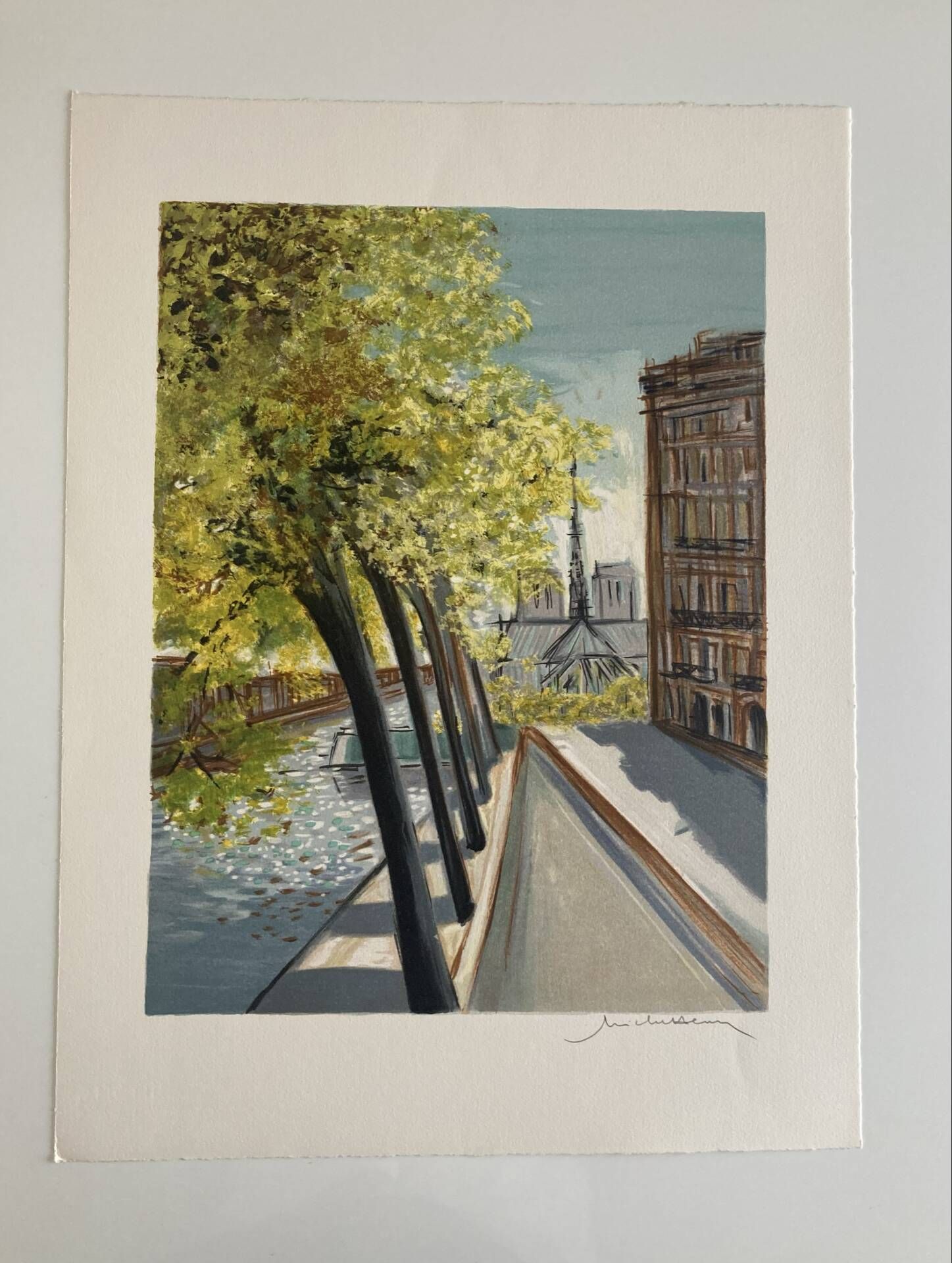 Lithographie signée Michel Henry - L’île Saint Louis et Notre Dame