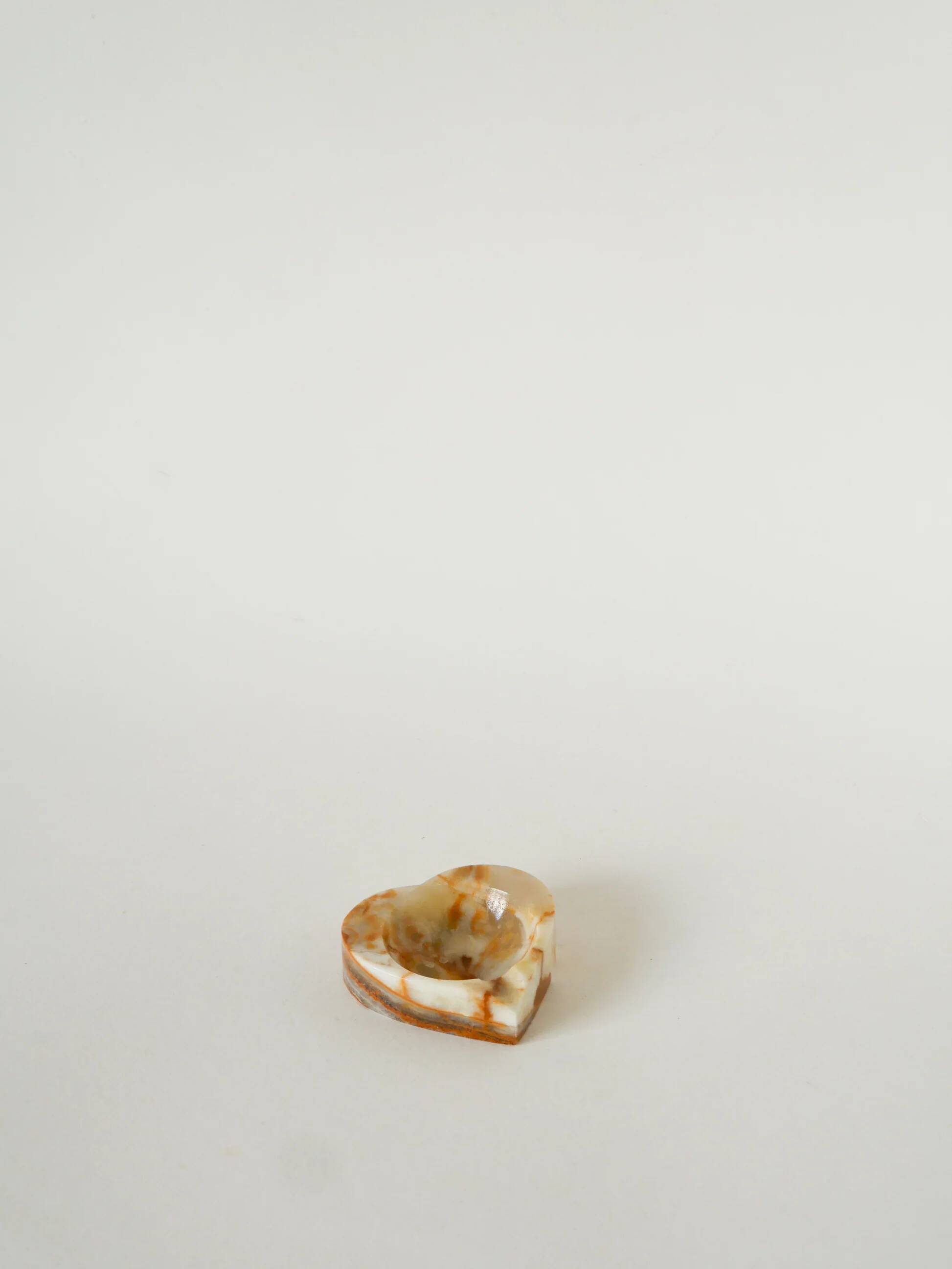 Alabaster catchall, heart shape, beige and brown, 1970.