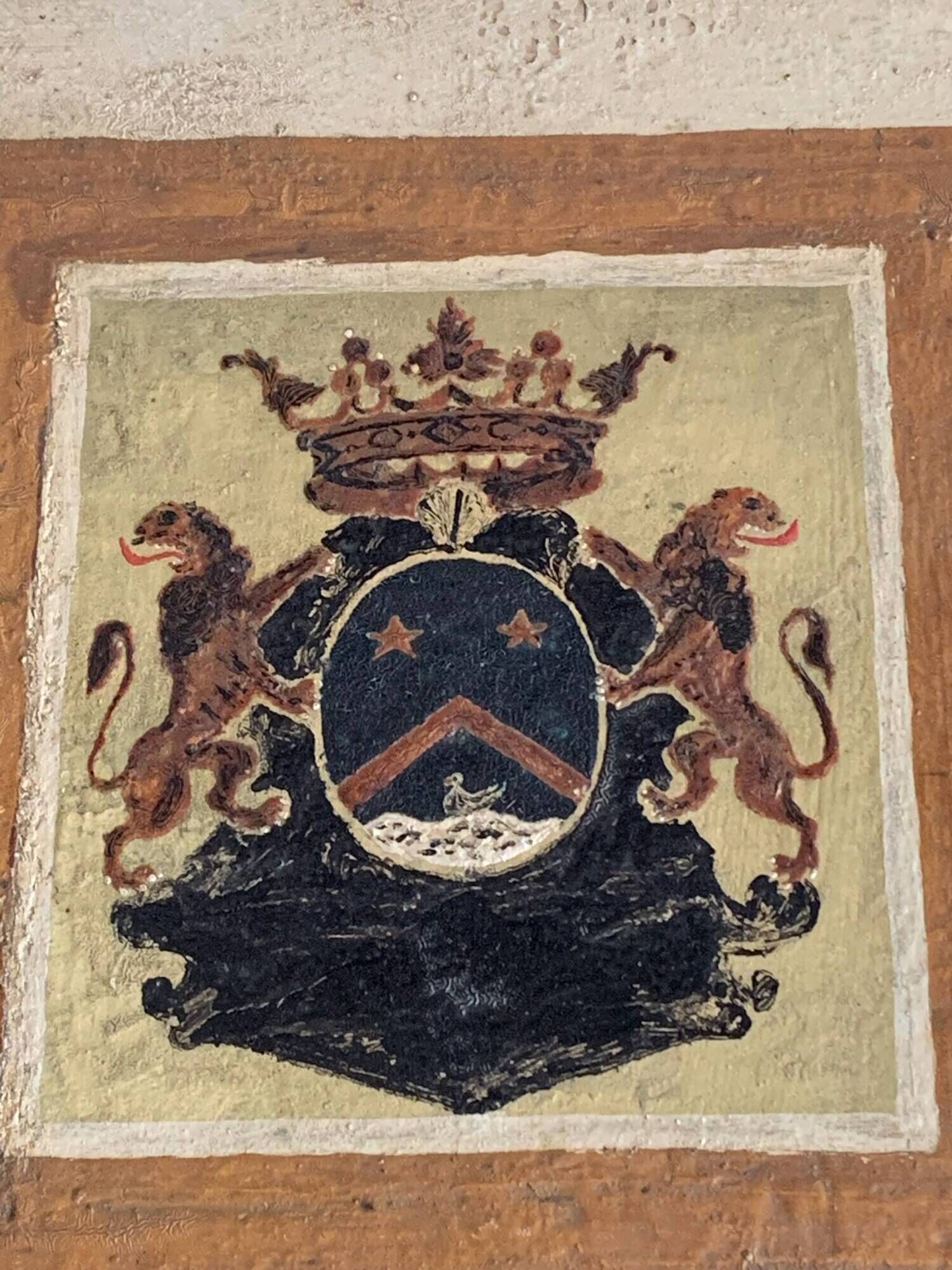 Large antique painted tin platter Napoleon III – Heraldic Coat of Arms Crown