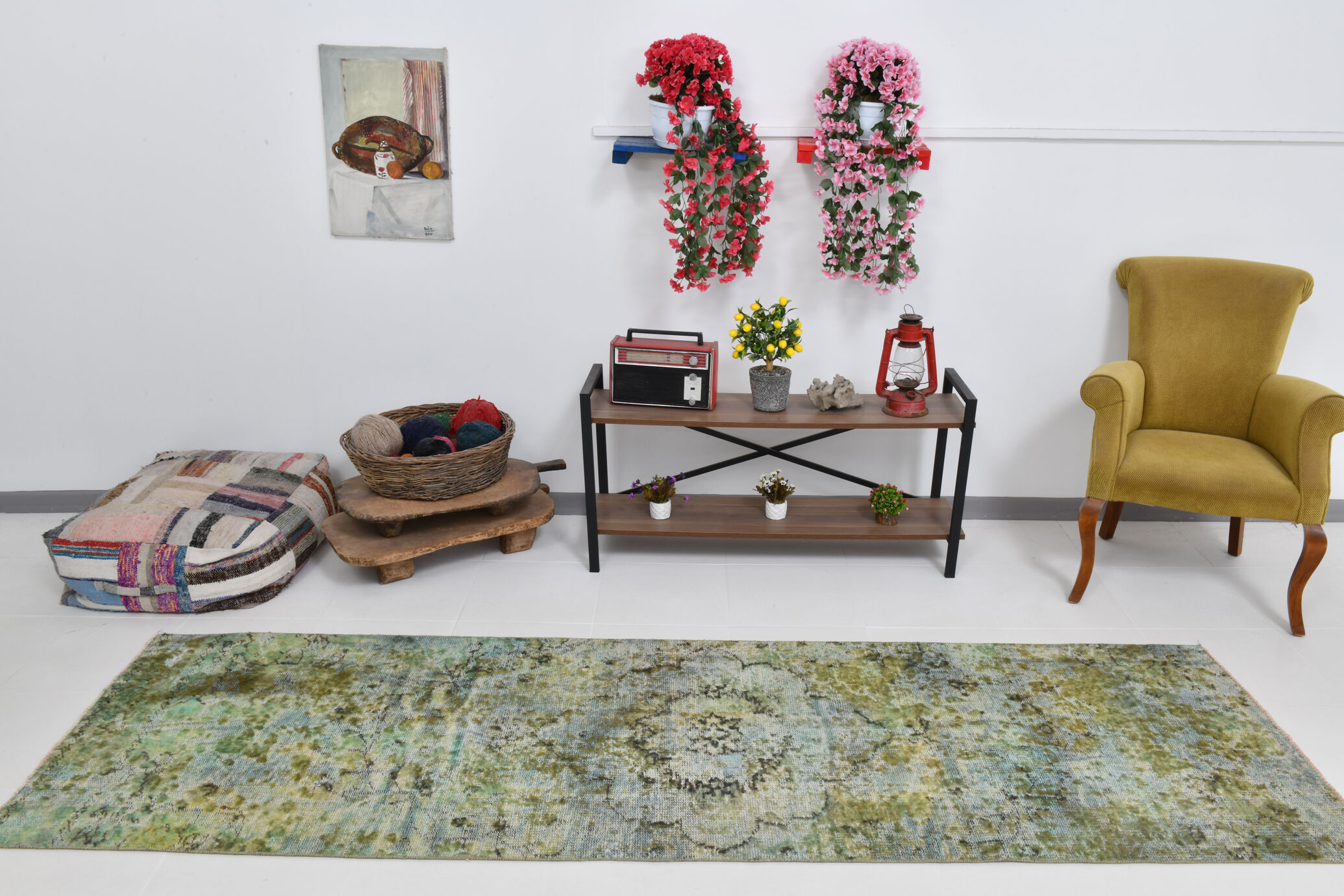 3x10 green tones turkish runner rug, 91x299cm