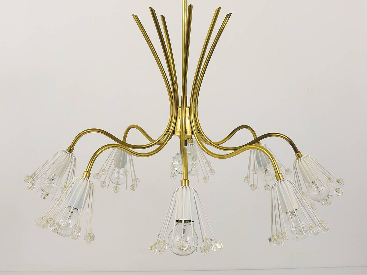 Modern brass floral chandelier Emil Stejnar, Rupert Nikoll, Austria, 1950s