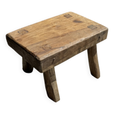 Small stool, oval solid teak accent stool wabi-sabi H25 37x27.