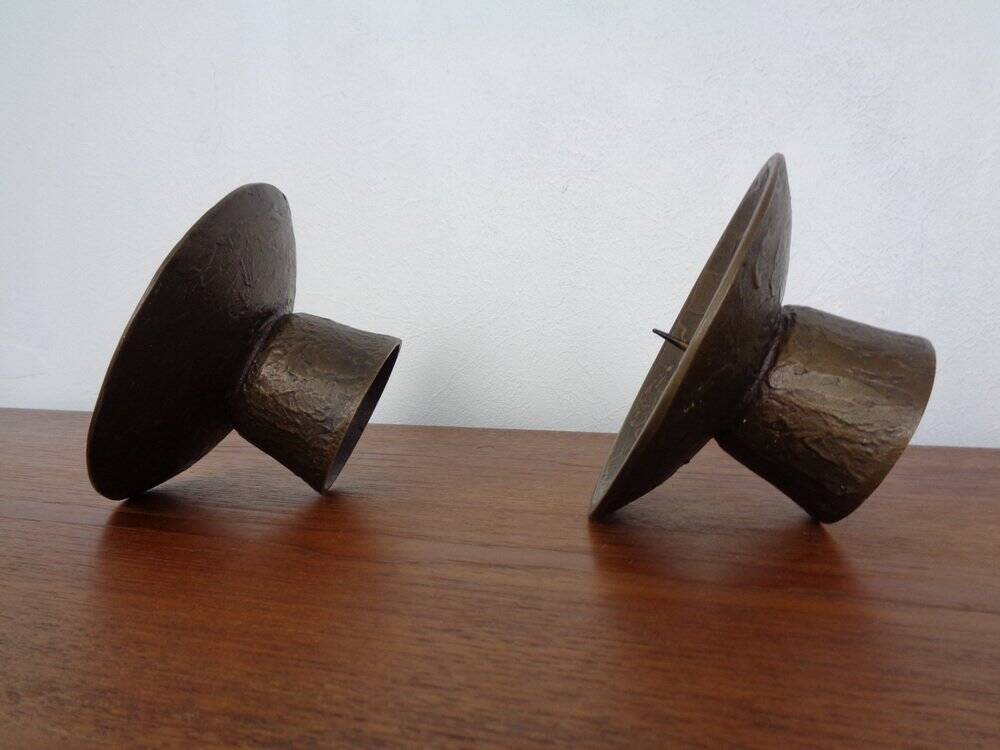 Brutalist Bronze Candleholders, 1960s, Set of 2