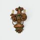 Pair of Polychrome Carved Wood Wall Lights with Vase and Acanthus. Arm in Iron.