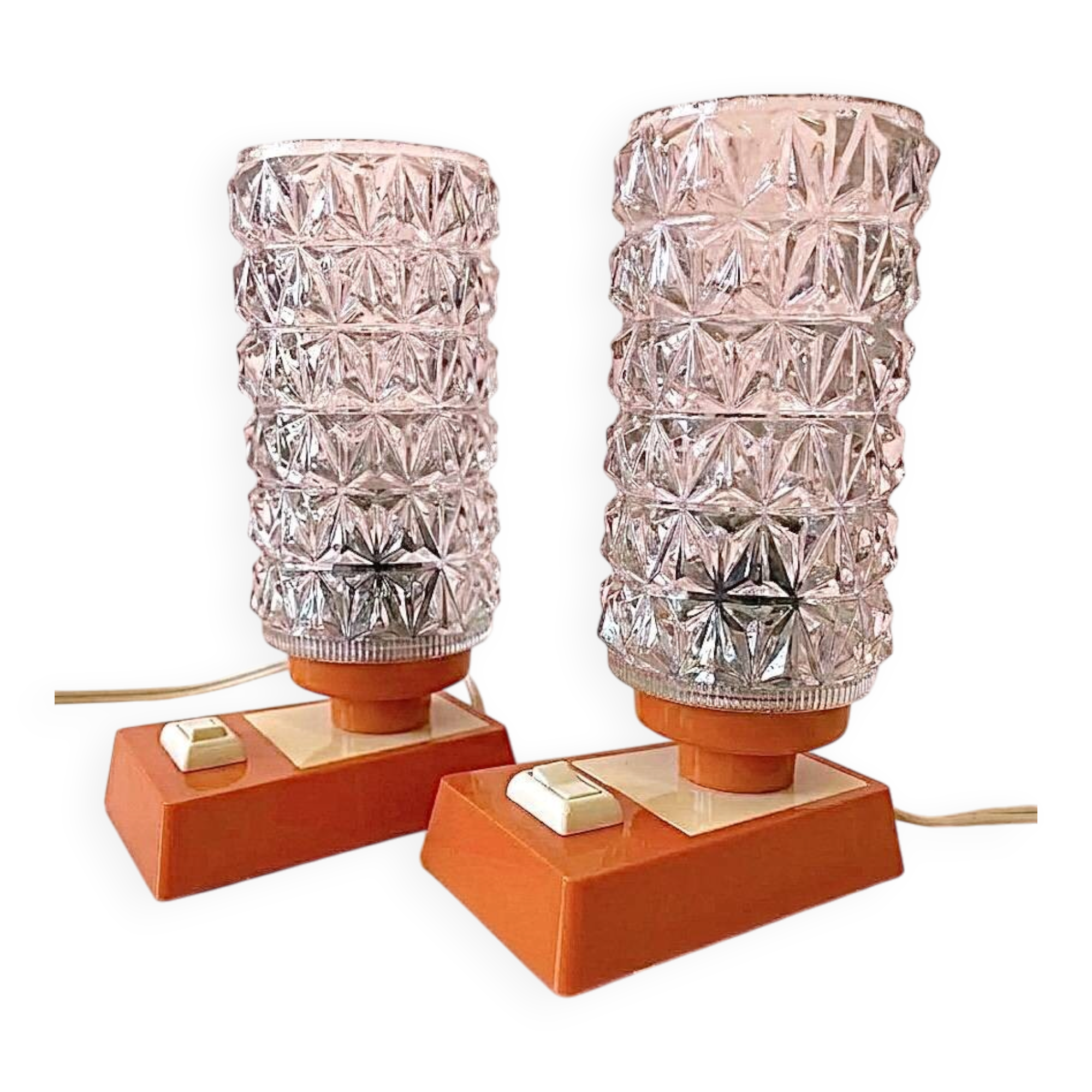 vintage Mid Century Massive 1970 lamps diamond point globes