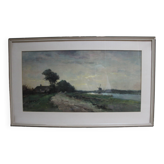 Watercolor signed Jan van der Linde framed