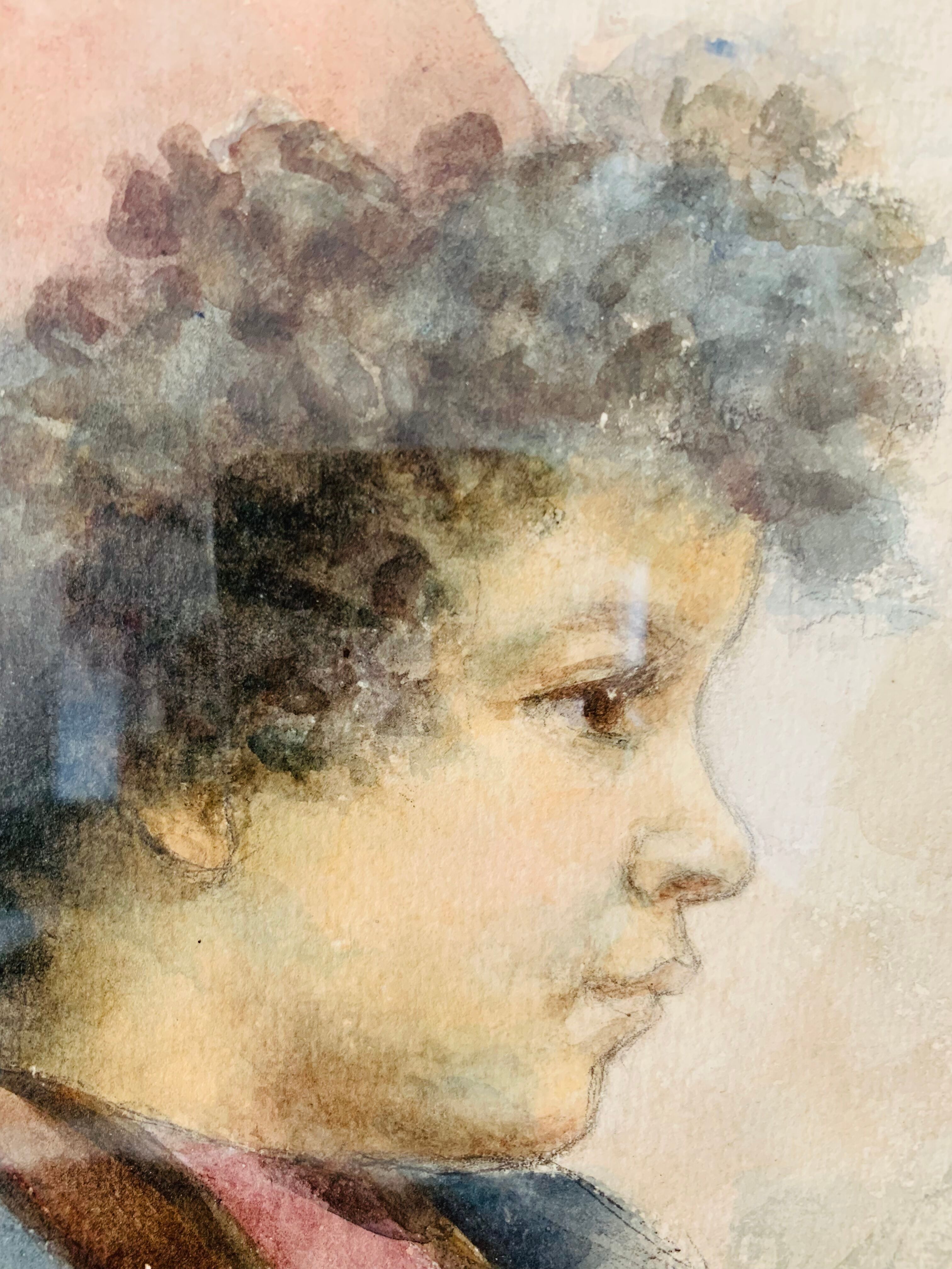 Orientalist painting portrait of a child signed Gatineau