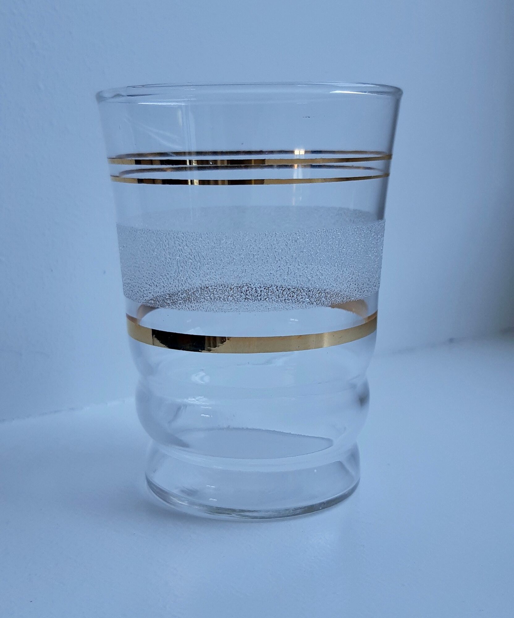 Set of 15 water glasses / granite cups with vintage border 50s