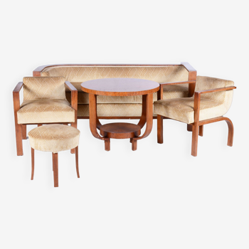 Ensemble de sièges en palissandre avec table basse, Art déco, restauré, France, années 1920