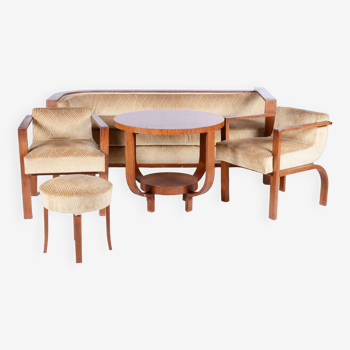 Palisander Seating Set with Coffee Table, Art Deco, Restored, France, 1920s