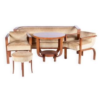 Ensemble de sièges en palissandre avec table basse, Art déco, restauré, France, années 1920