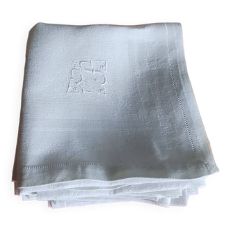 11 Antique table napkins Silky linen damask, Monogram, Days