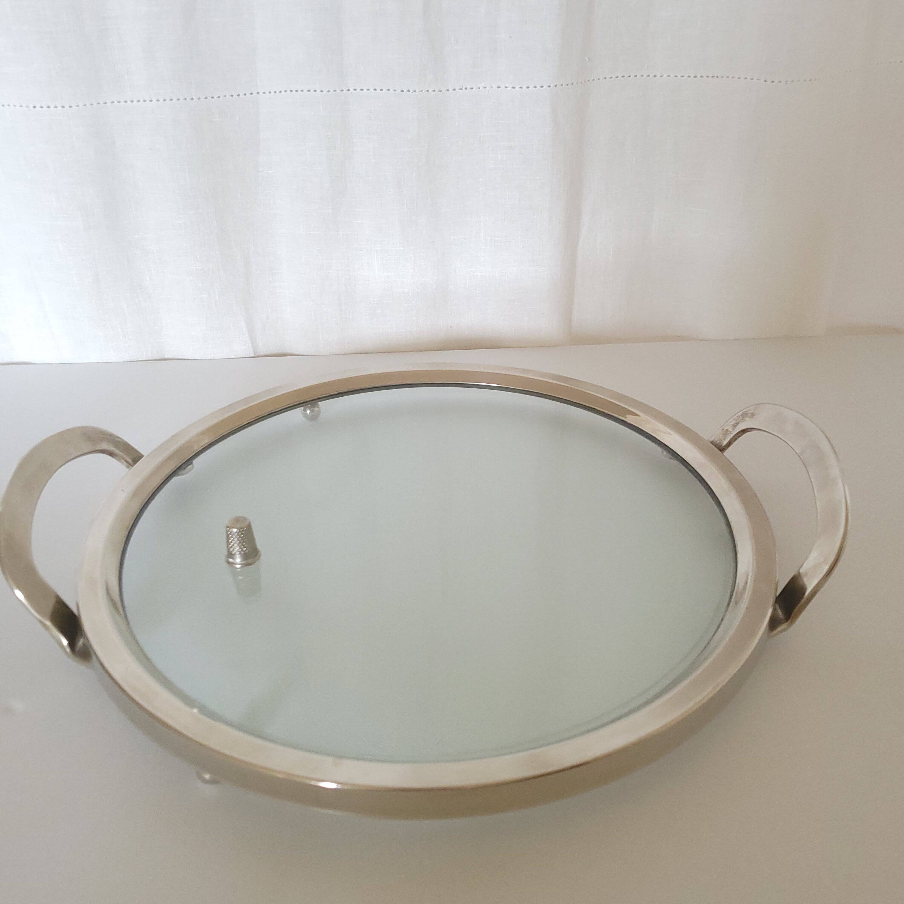 Glass and silver-plated metal tray