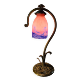Art nouveau bronze lamp 1880 to 1900, with muller and brother style tulip unsigned 43x21